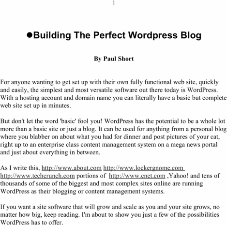 Product picture Building The Perfect Wordpress  Blog 